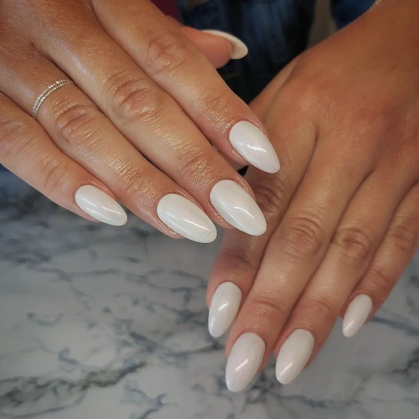 White Almond Shaped Nail Feminine Designs