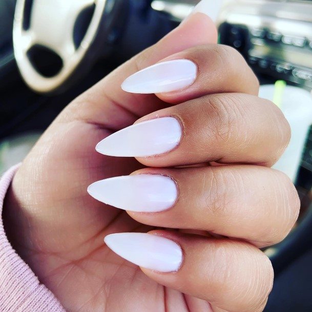 White Almond Shaped Womens Nails