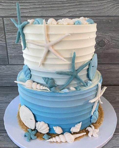 White And Blue Beach Wedding Cake Women