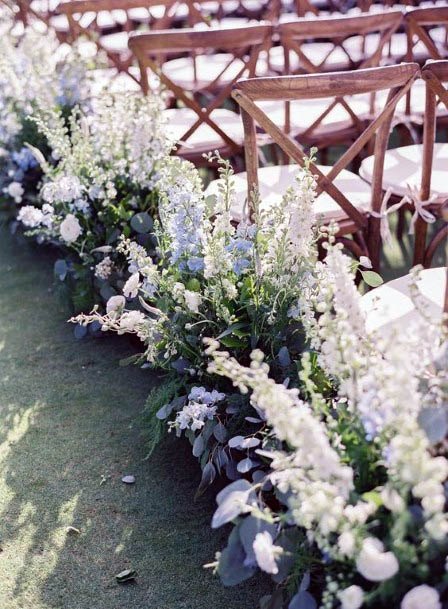 White And Blue Flowers Wedding Aisle