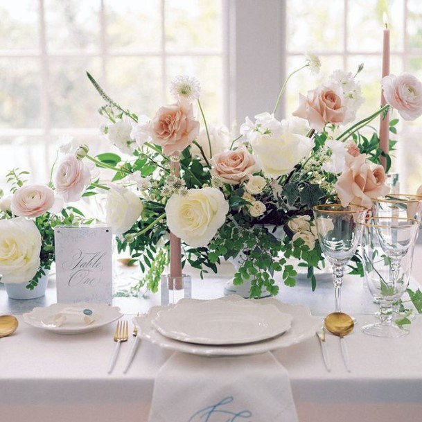 White And Blush Rose Flowers Wedding