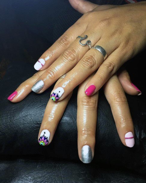 White And Colorful Nail Ideas For Women