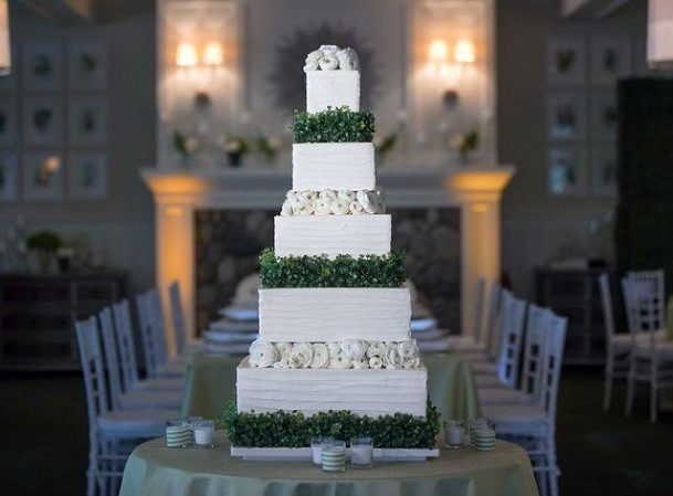 White And Green Square Wedding Cake