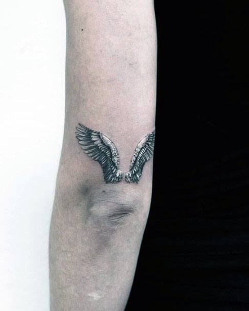 White And Grey Angel Wings Tattoo Women