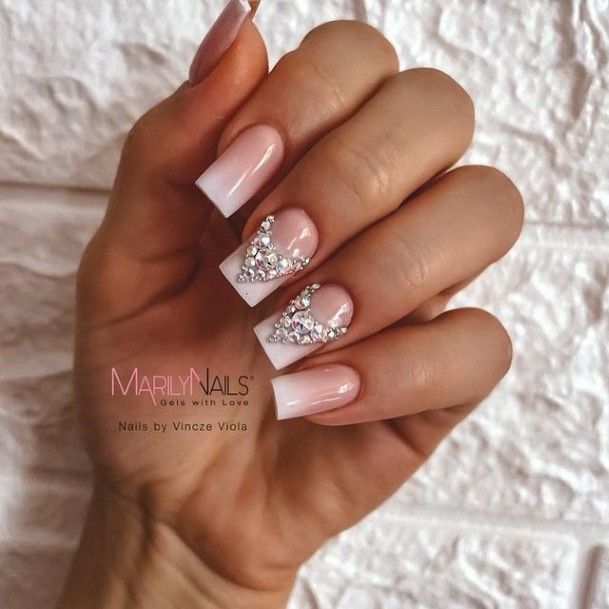 White And Nude Female Nail Designs