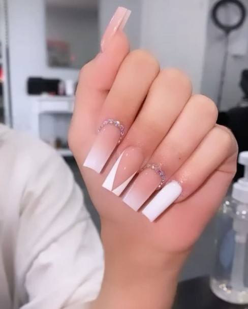 White And Nude Nails For Girls