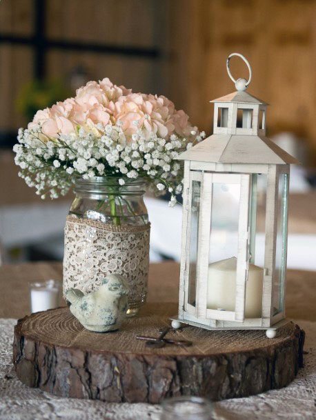 White And Peach Themed Mason Jar Wedding Decoration