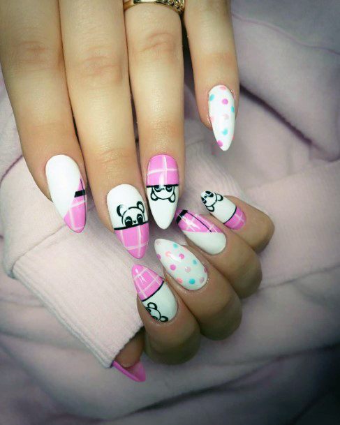 White And Pink Panda Nails