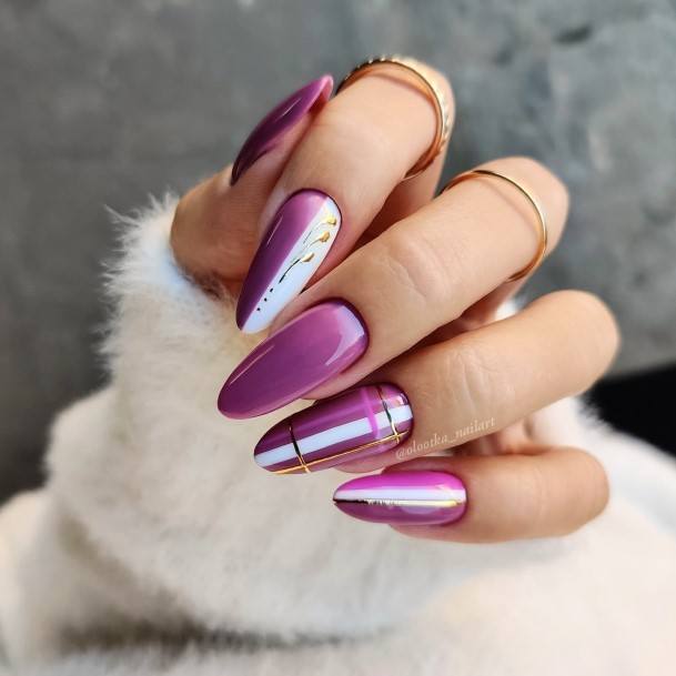 White And Purple Nail For Ladies