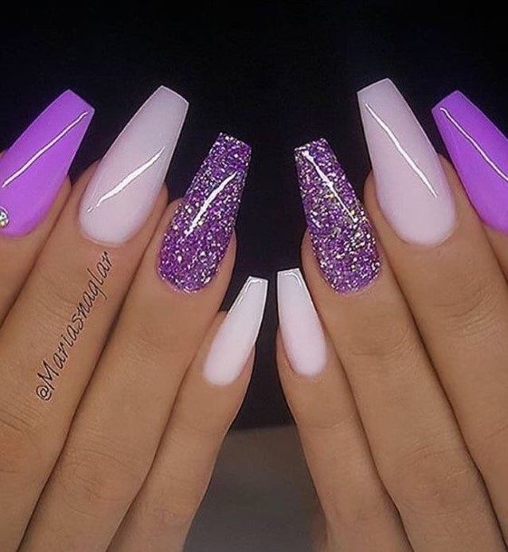 White And Purple Womens Feminine White And Purple Nails