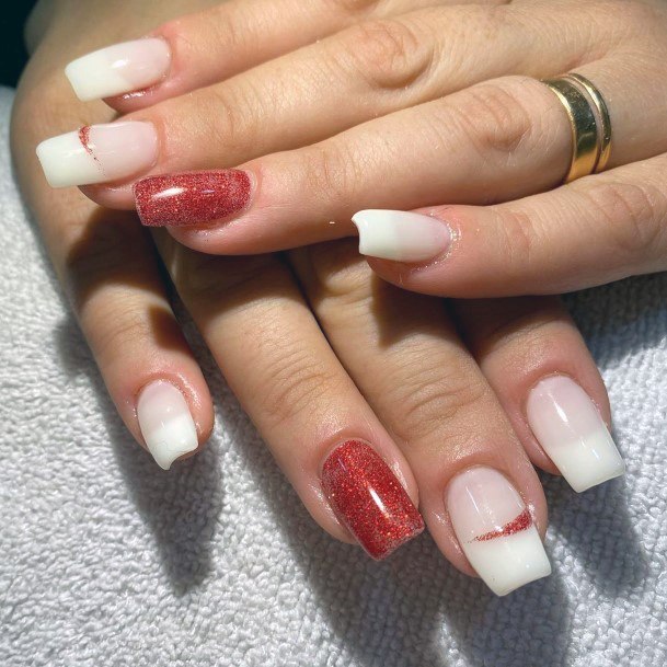 White And Red Glitters Square Black Nails