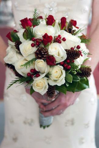 White And Red Roses Christmas Wedding Flowers Bouquet