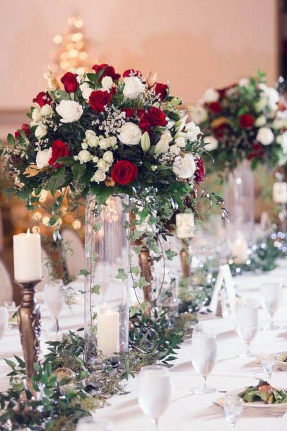 White And Red Roses Wedding Flower Centerpieces