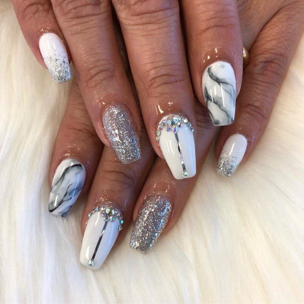 White And Silver Nails For Girls