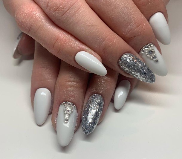 White And Silver Womens Nail Ideas