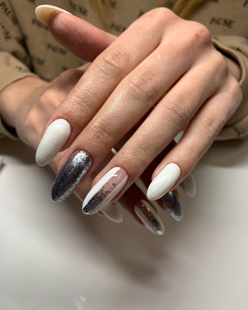 White And Silver Womens Nails