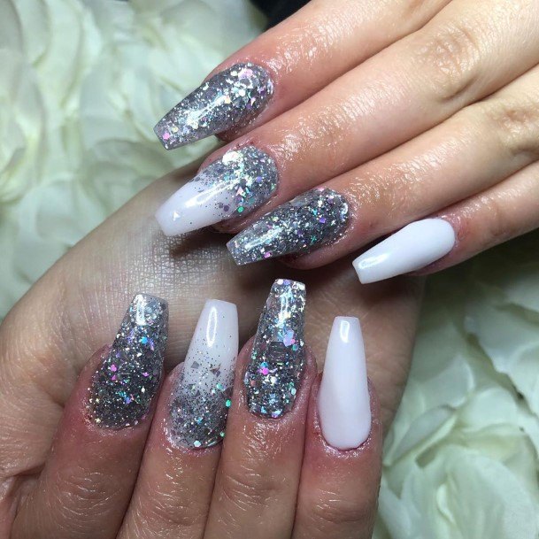 White And Silveric Womens White And Silver Nail Designs