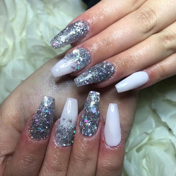 Top 100 Best White And Silver Nails For Women - Dazzling Design Ideas