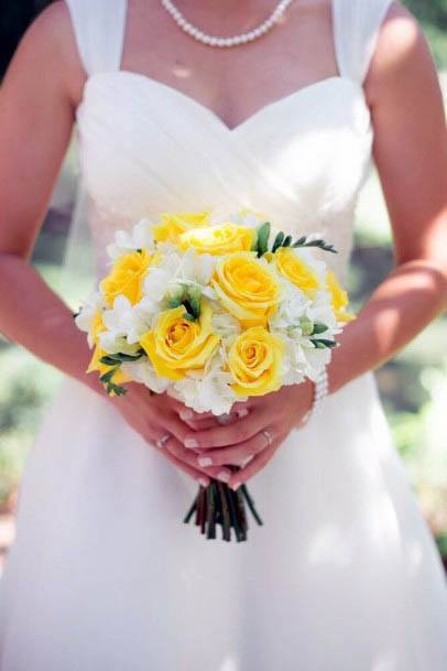 White And Yellow Rose Wedding Bouquet