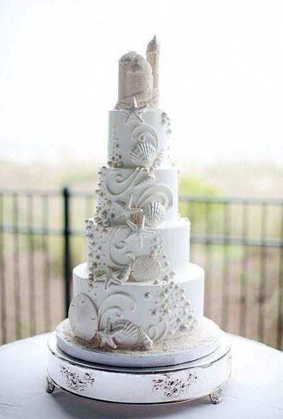 White Art Beach Wedding Cake Women