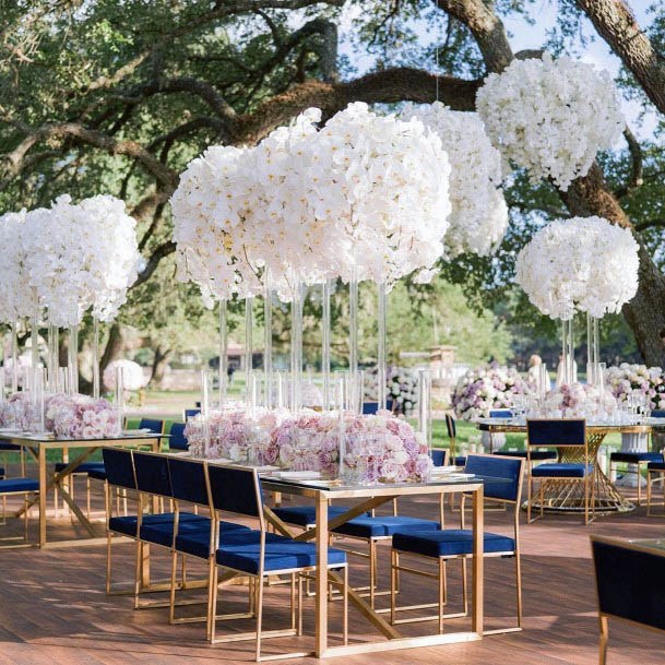White Blossoming Globe Wedding Flower Centerpieces