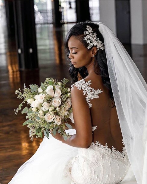 White Blossoms Themed Wedding Hairstyles For Black Women