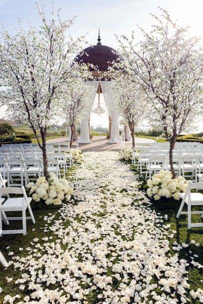 White Blossoms Wedding Tree Decor Path