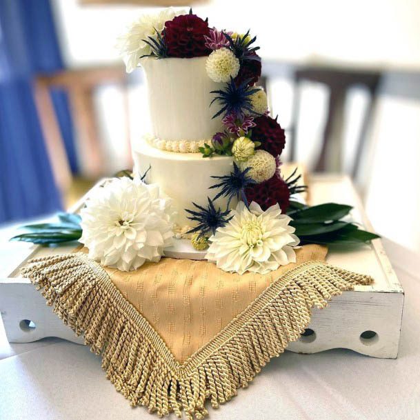 White Cake And Flowers Wedding