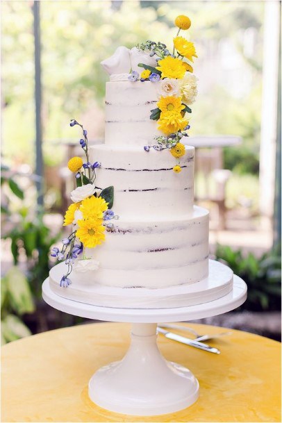 White Cake Yellow Flowers Wedding