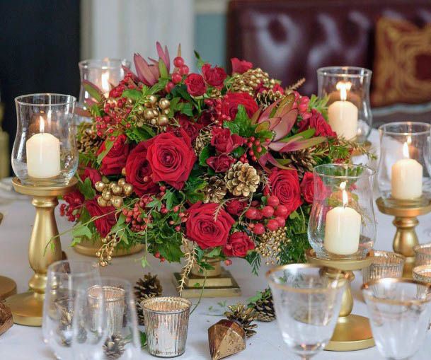 White Candles And Red Wedding Flowers