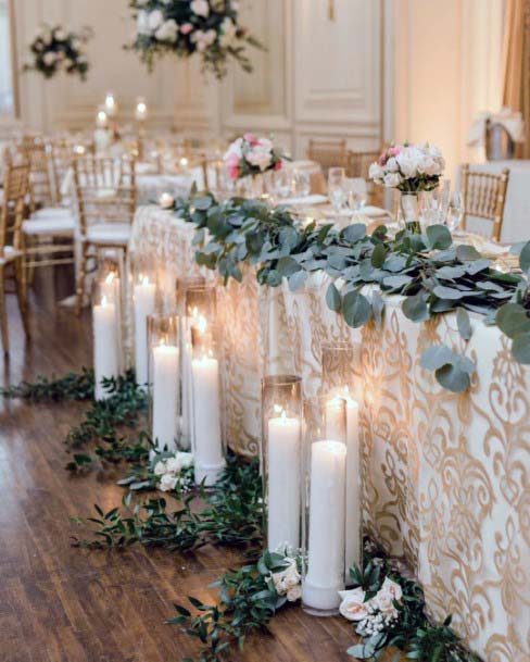 White Candles Wedding Head Table Decor