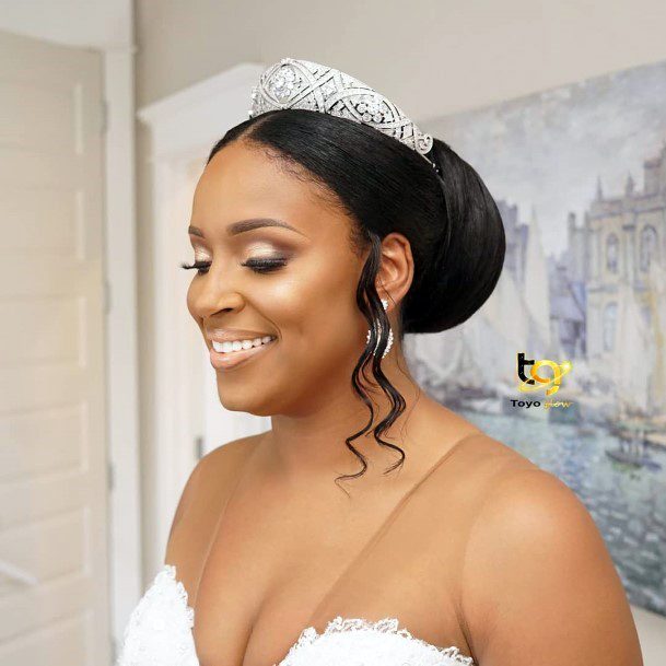White Crowned Bun Wedding Hairstyles For Black Women
