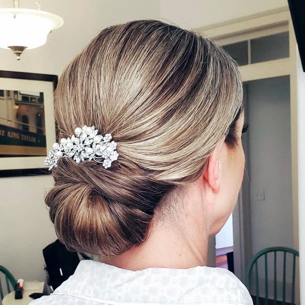 White Crystal Low Chignon Bun Women Hair