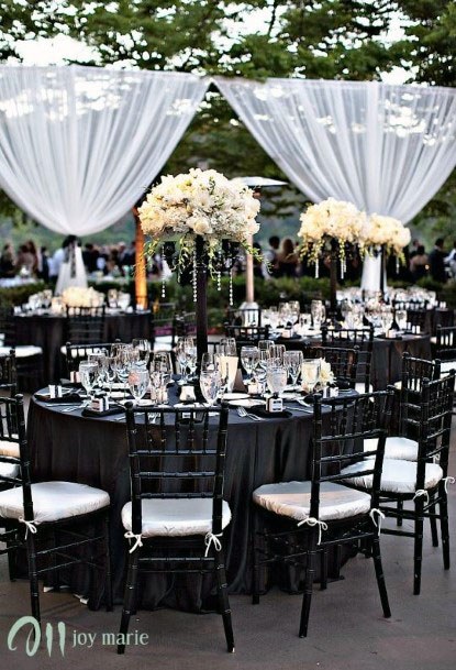 White Curtain And Black Furniture Wedding Decor