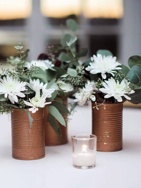 White Daisies And Metal Vase Cheap Wedding Decorations