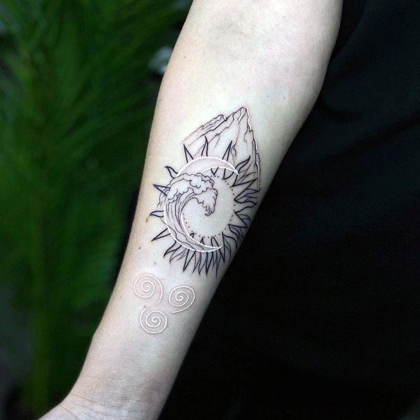 White Design Sun Tattoo Womens Arms