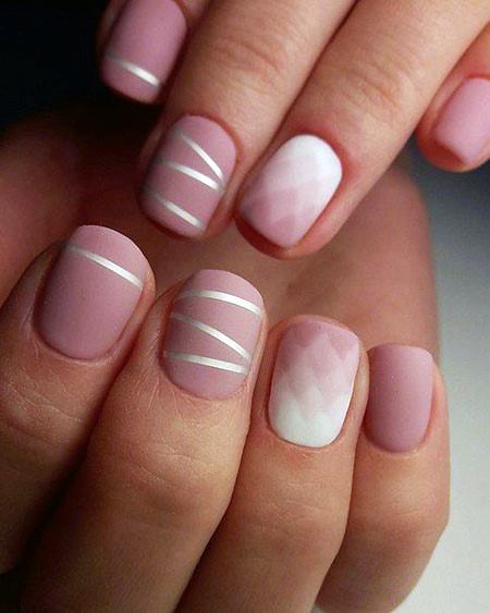 White Designs On Matte Pink Nails Women