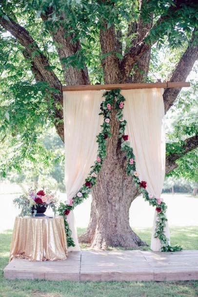 White Fabric On Paltform Wedding Tree Decor