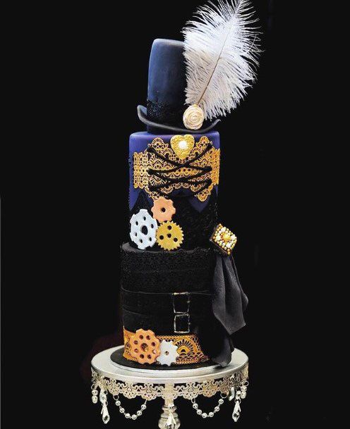 White Feather And Black Unique Wedding Cake