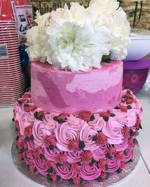 White Flowers And Purple Camo Wedding Cake