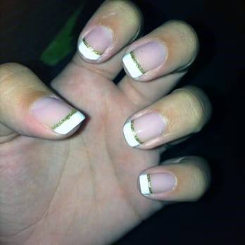 White French Manicure With Gold Ribbon Design
