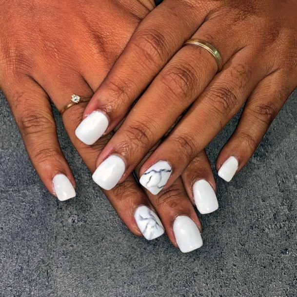 White Gel Nails Marble Texture Women