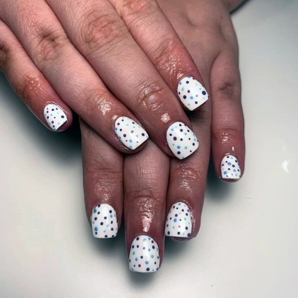 White Gel Nails With Blue Dots