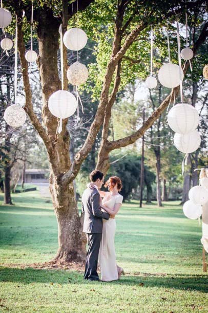 White Globe Lights Wedding Tree Decor