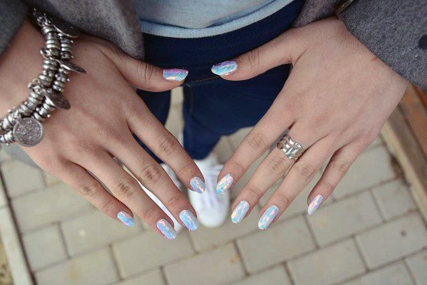 White Glossy White Glass Nails Women