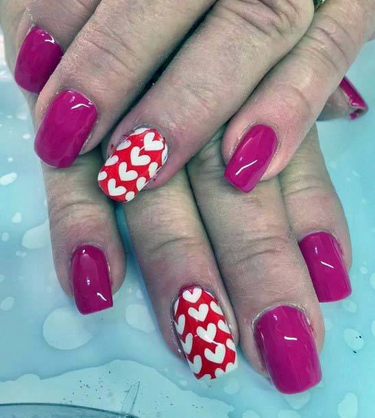 White Hearts And Red Nails Accent And Pink For Women