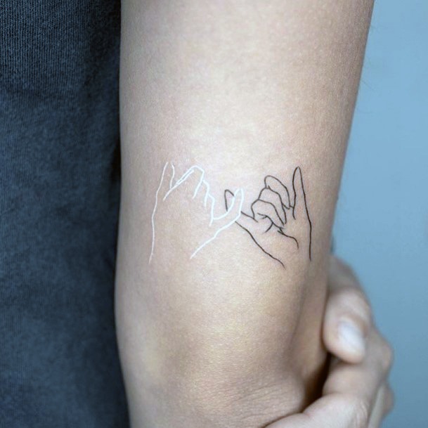 White Ink And Black Tattoo Finger Interlock Womens Hands