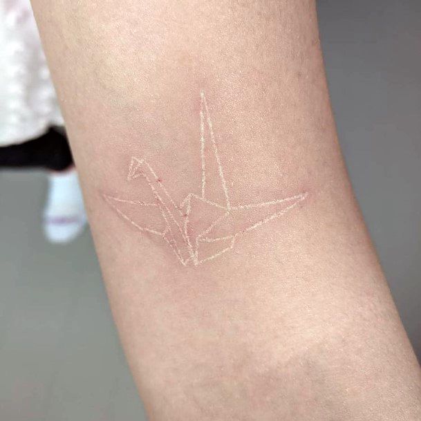 White Ink Origami Tattoo Womens Arms
