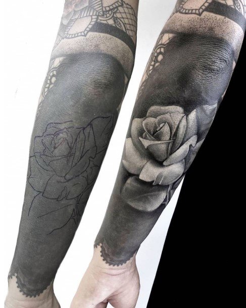 White Ink Rose Tattoo Womens Hands Dark Art