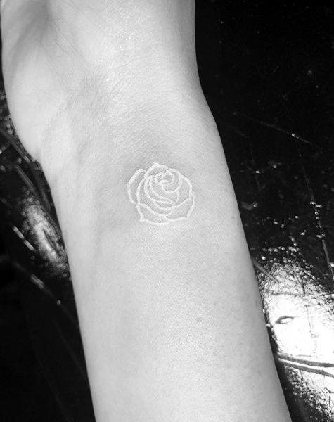 White Ink Rose Tattoo Womens Wrists